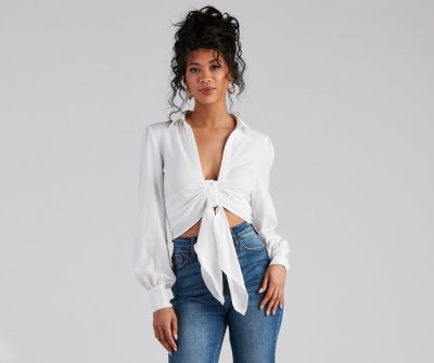 TableClothsUs Sultry For Me Tie Front Collared Top